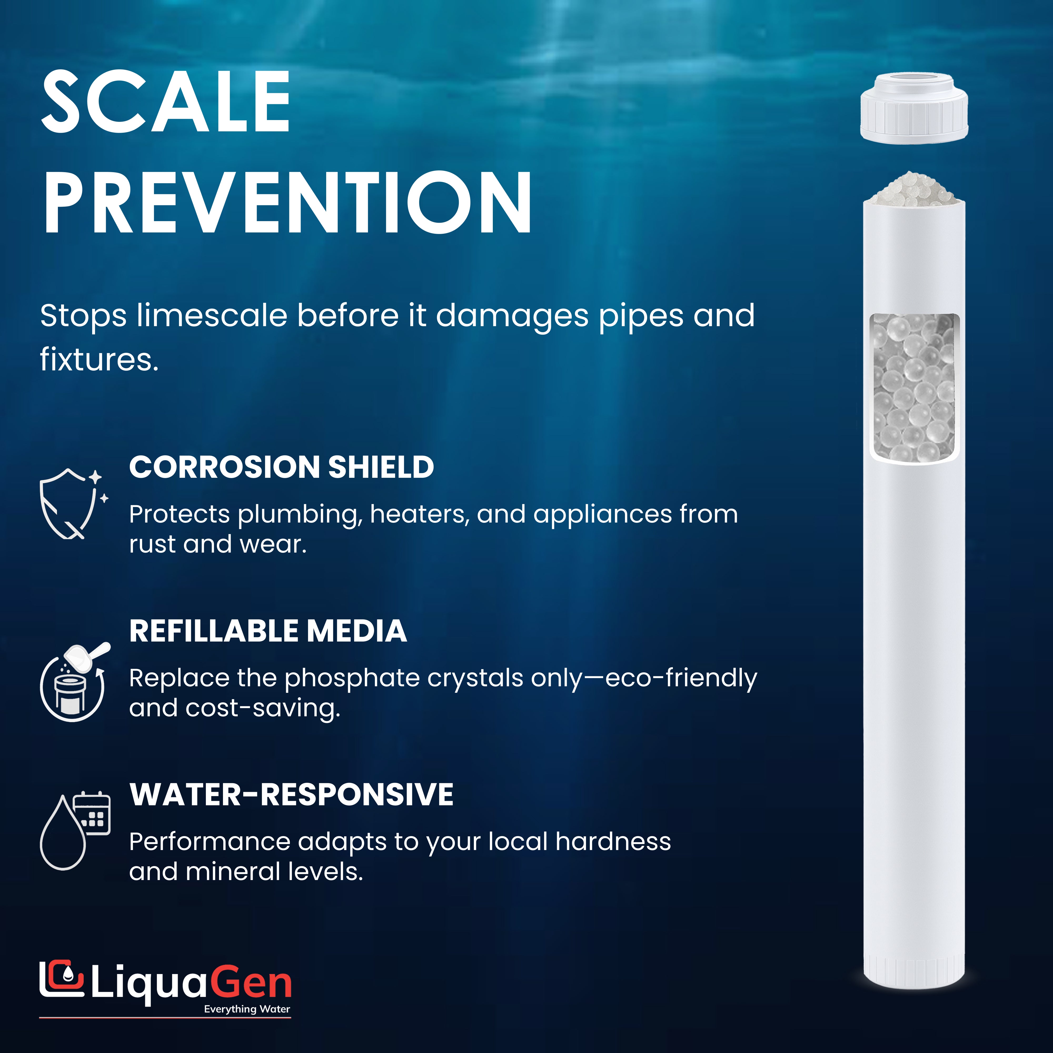 2.5" X 20" Phosphate Crystals Filter Cartridge (Iron And Lime Scale Reduction) - LiquaGen Water