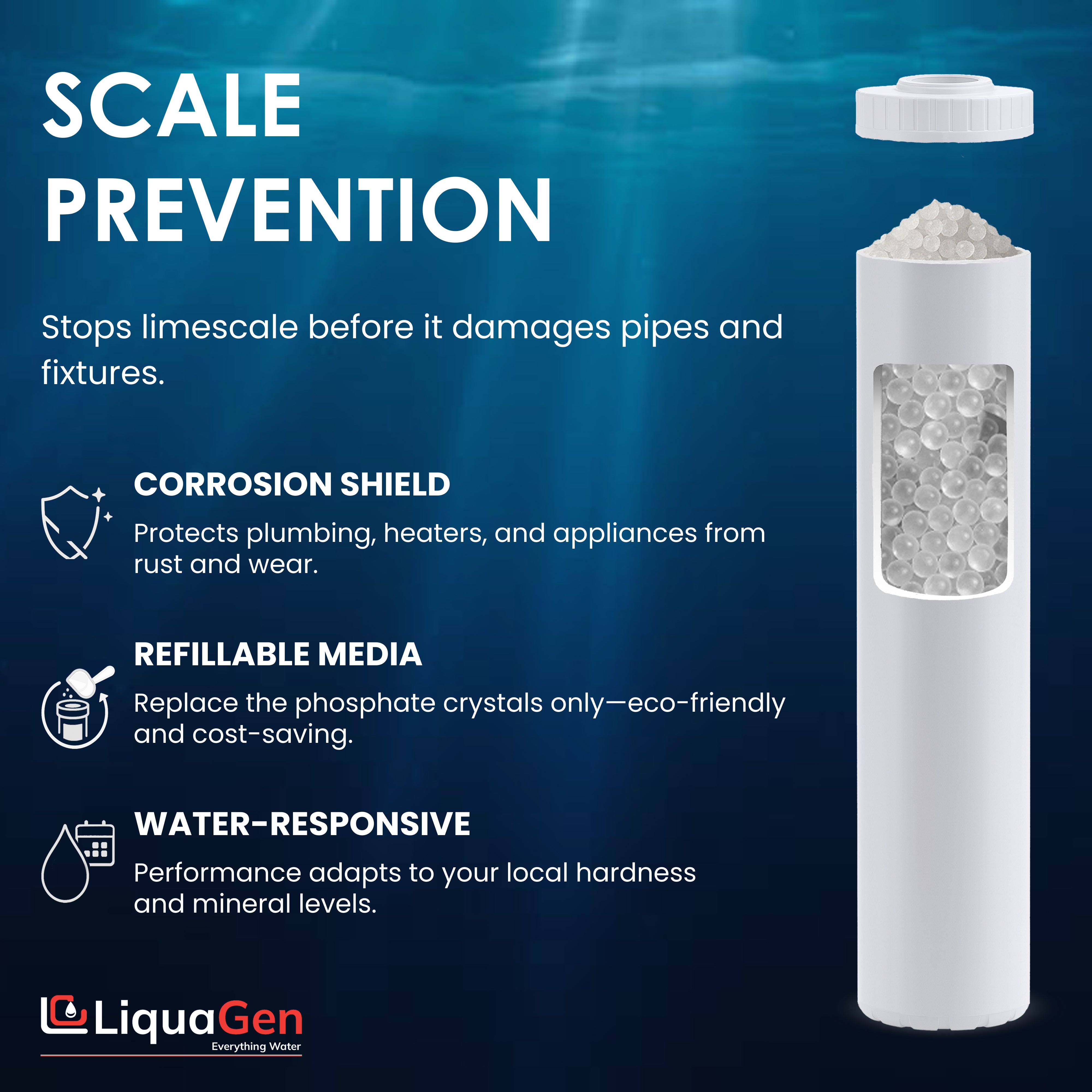 4.5" X 20"  Phosphate Crystals Filter Cartridge (Iron And Lime Scale Reduction) - LiquaGen Water