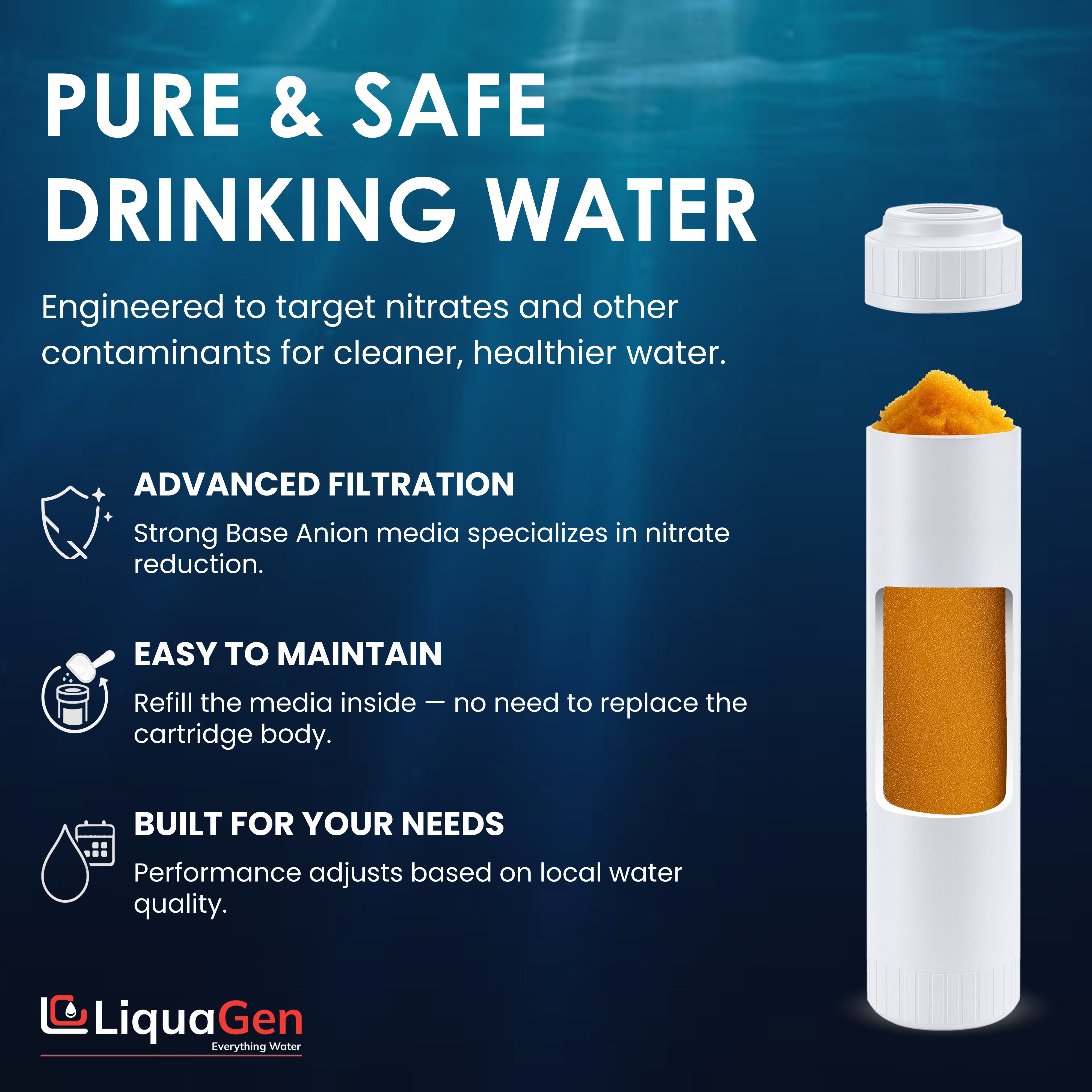 2.5" x 10" Strong Base Anion Filter Cartridge (Nitrate Removal) - LiquaGen Water