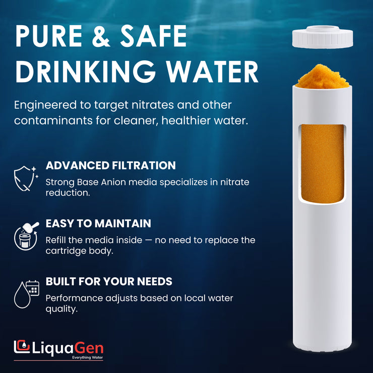 4.5" x 20" Strong Base Anion Filter Cartridge (Nitrate Removal) - LiquaGen Water