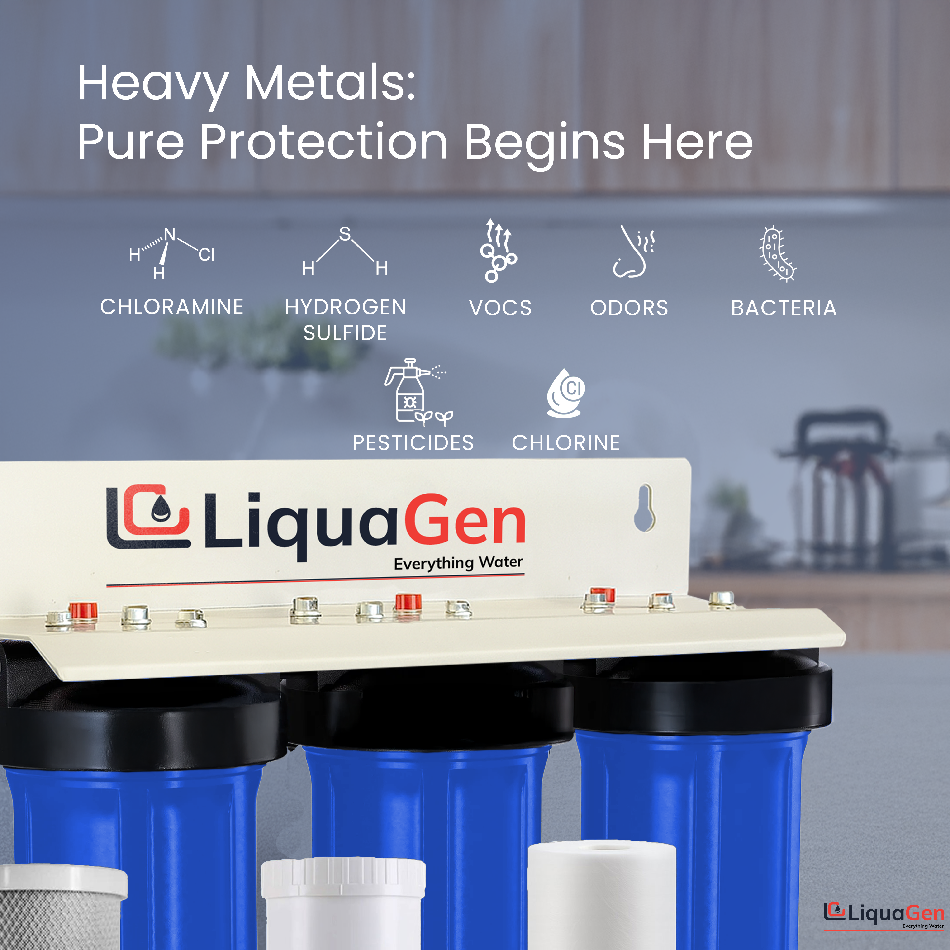 Salt-Free Water Conditioner (Softener Alternative) + 3 Stage Whole House Cartridge System - LiquaGen Water