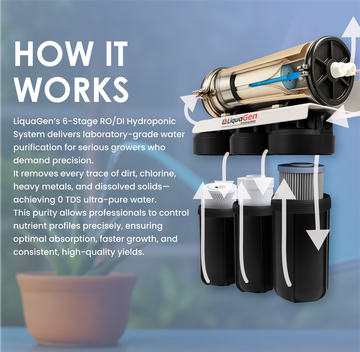 Commercial Hydroponics RO/DI System 1000 GPD 4.5"x10" | 6 Stage Filtration