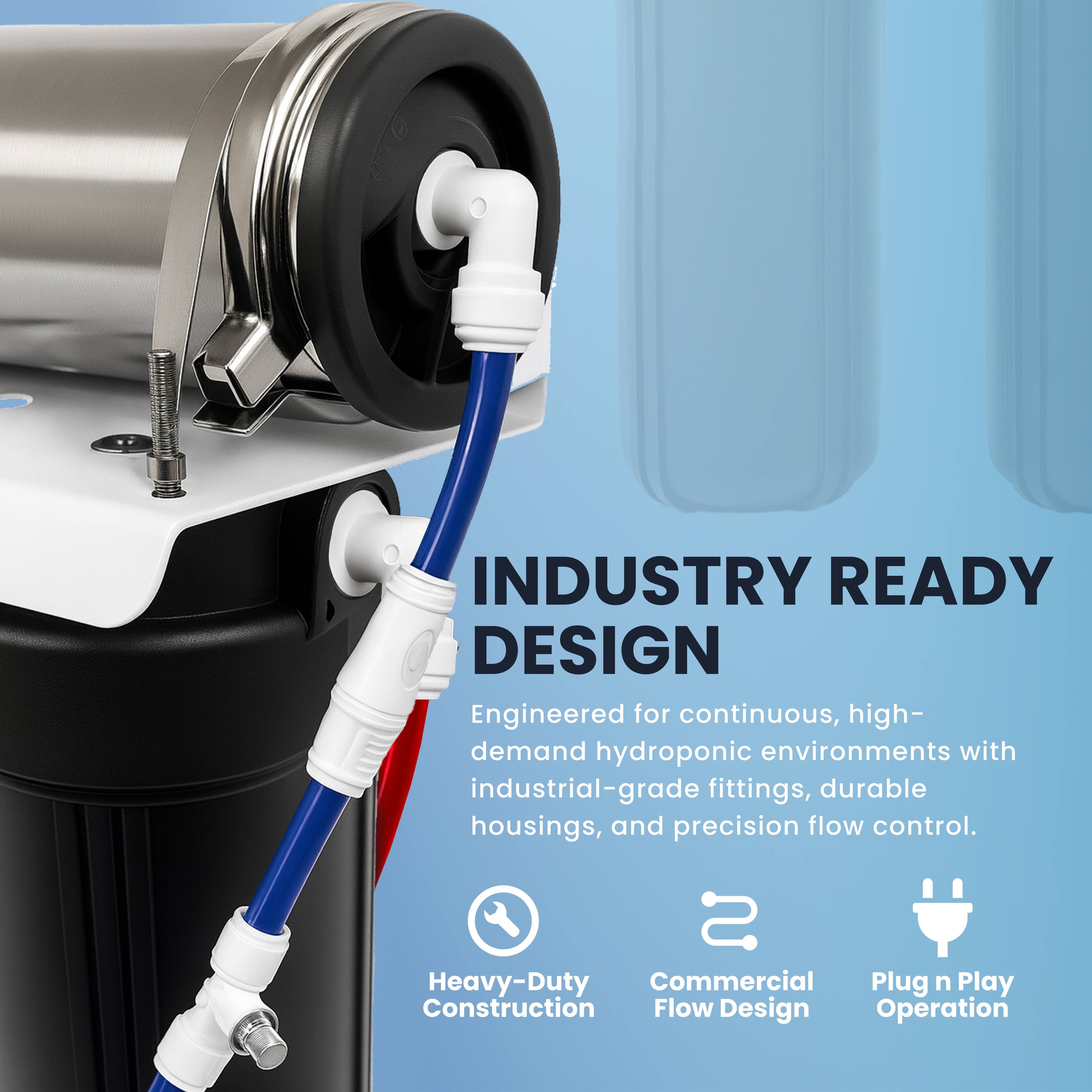 Commercial Hydroponics RO/DI System 1000 GPD 4.5"x20" | 6 Stage Filtration - LiquaGen Water