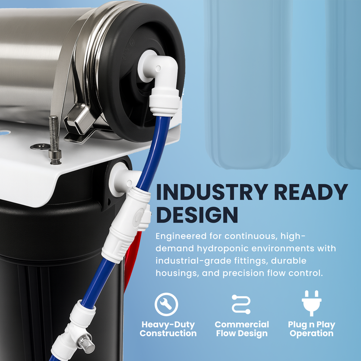 Commercial Hydroponics RO/DI System 600 GPD 4.5"x20" | 6 Stage Filtration