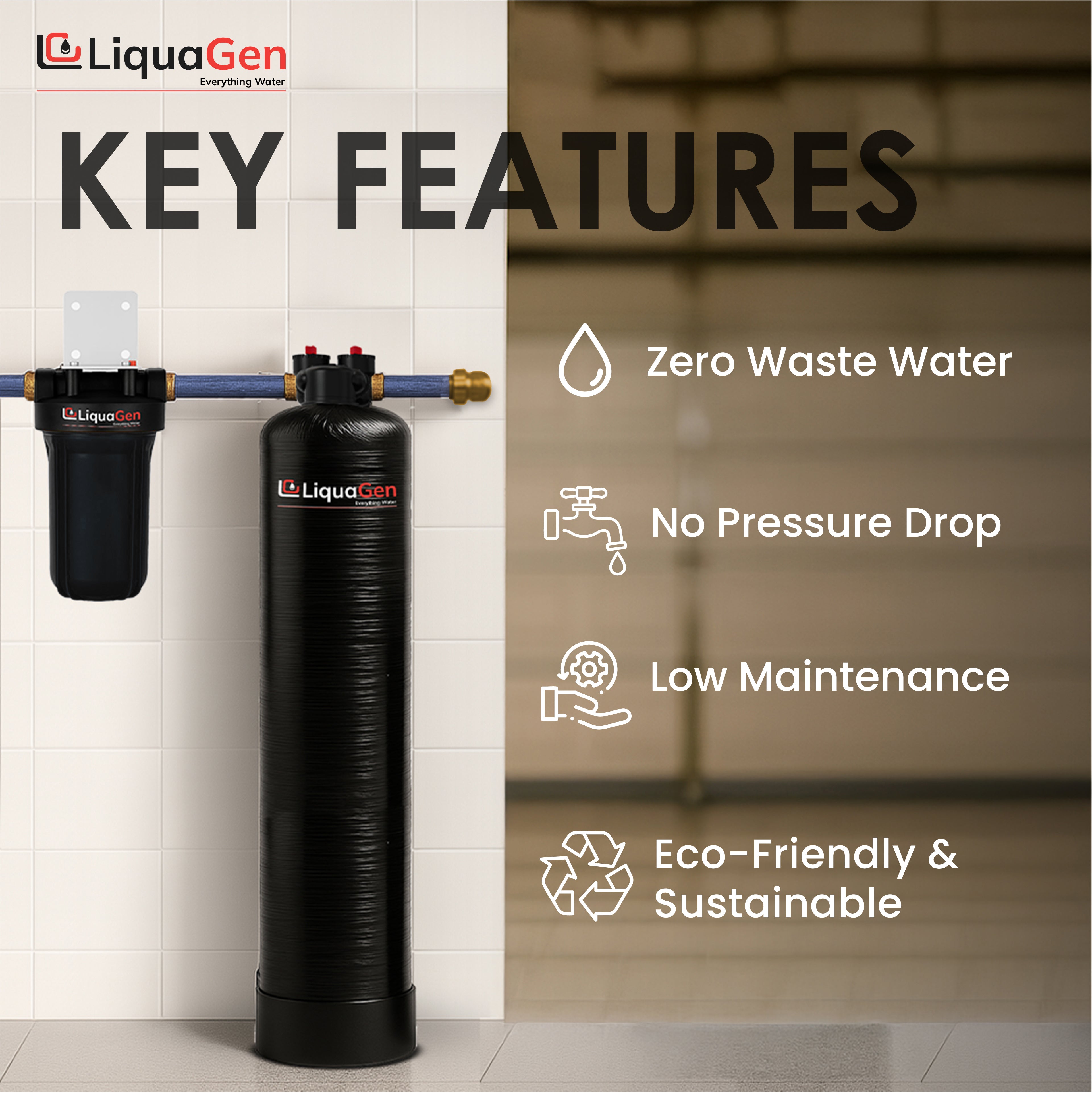 Salt-Free Water Conditioner (Softener Alternative) + Copper Zinc Pre-Filter - LiquaGen Water