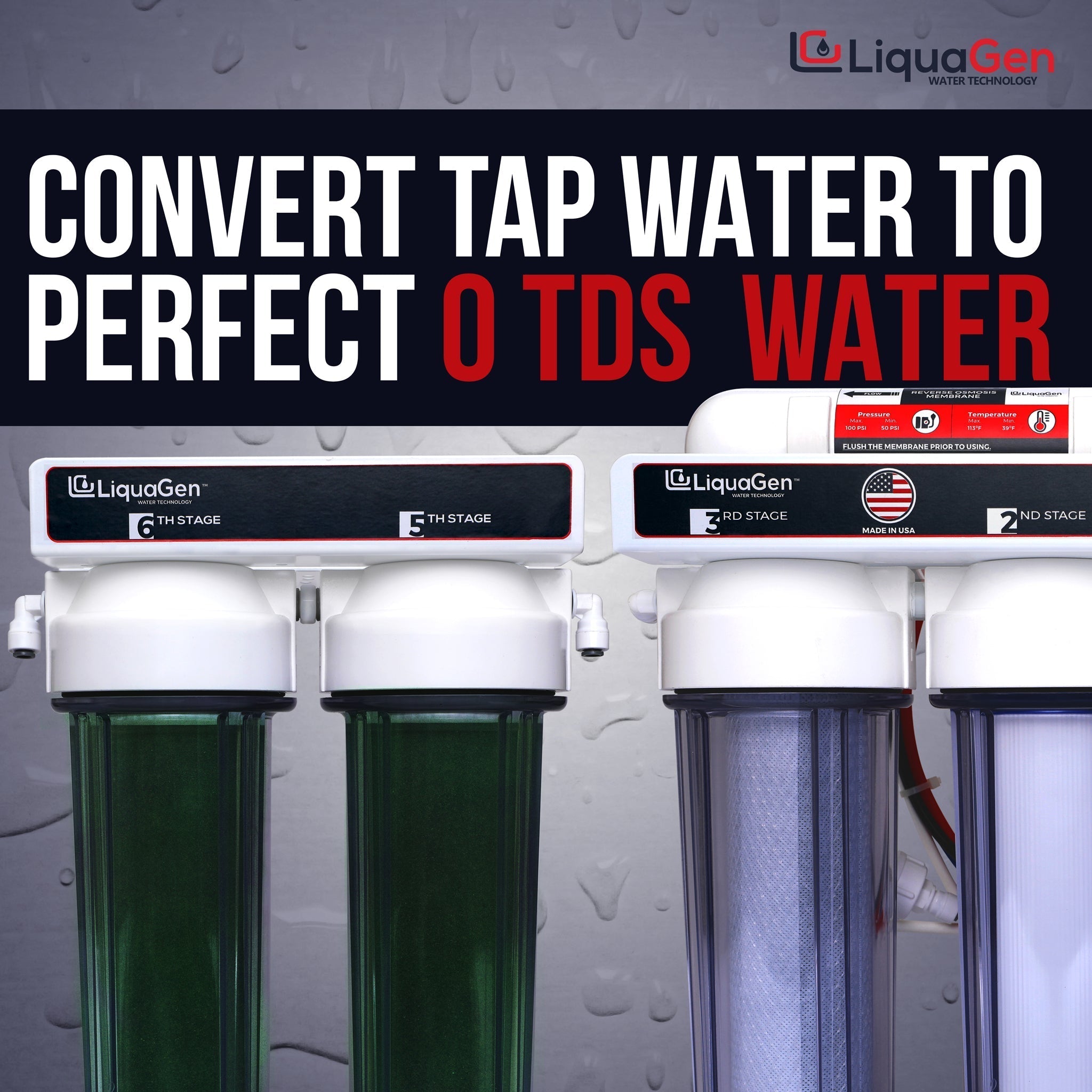 6 Stage Heavy Duty RO/DI Water Filter System - 150 GPD (2-OS-150) - LiquaGen Water