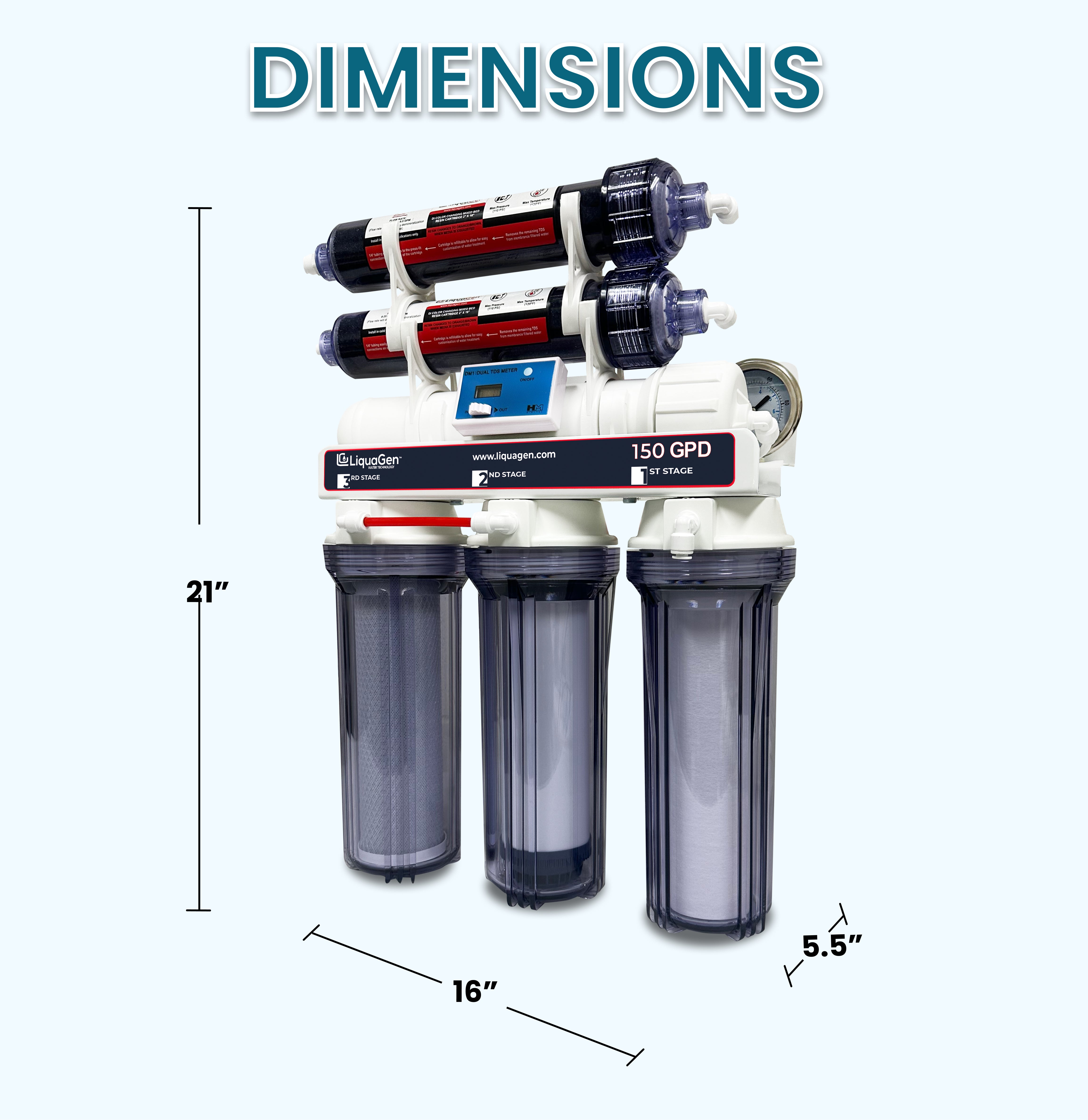 6 Stage Deluxe 150 GPD RO/DI System with TDS & Gauge - LiquaGen Water