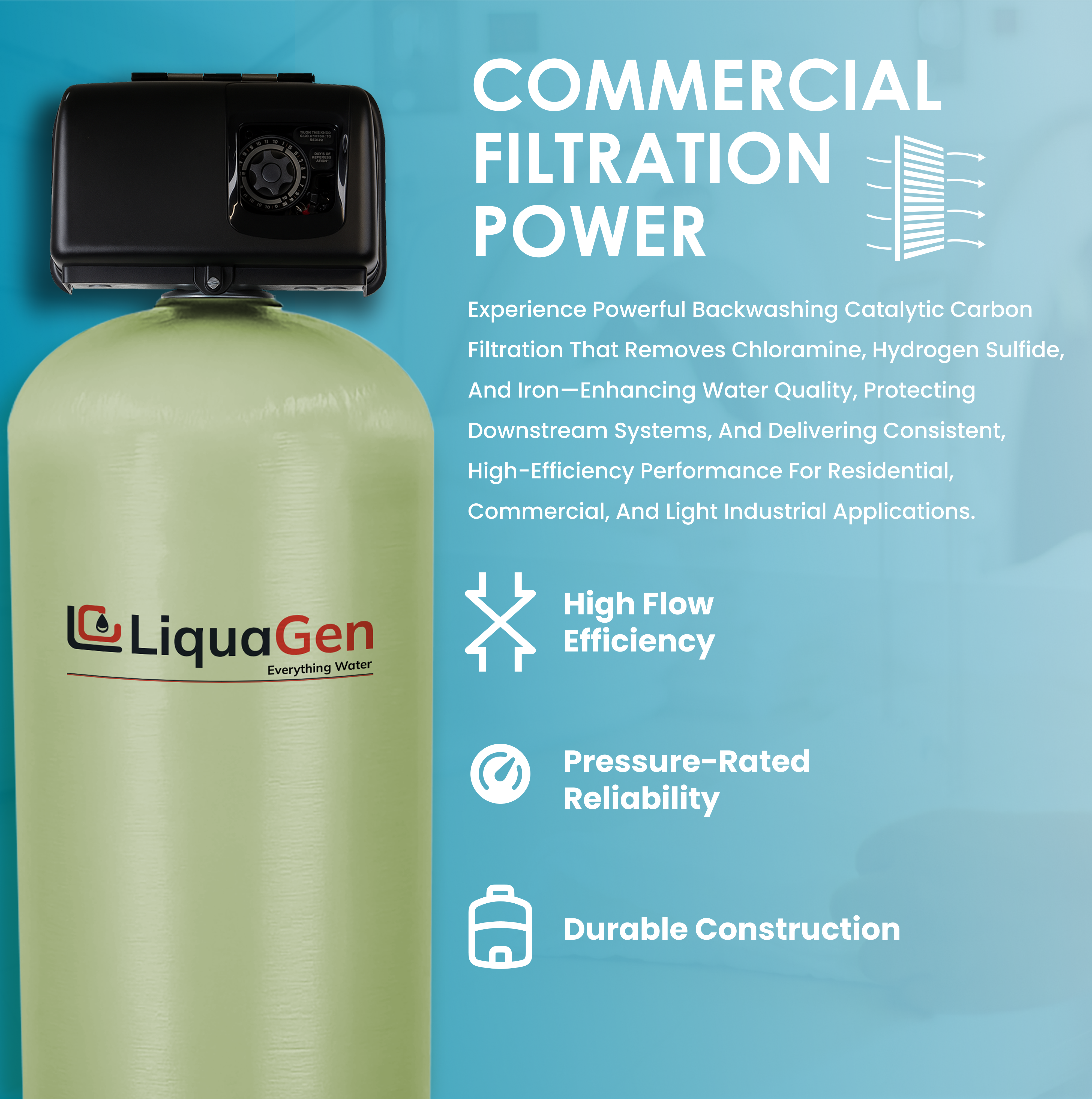 1.5" Backwashing Catalytic Carbon Filter | 10-30 GPM - LiquaGen Water