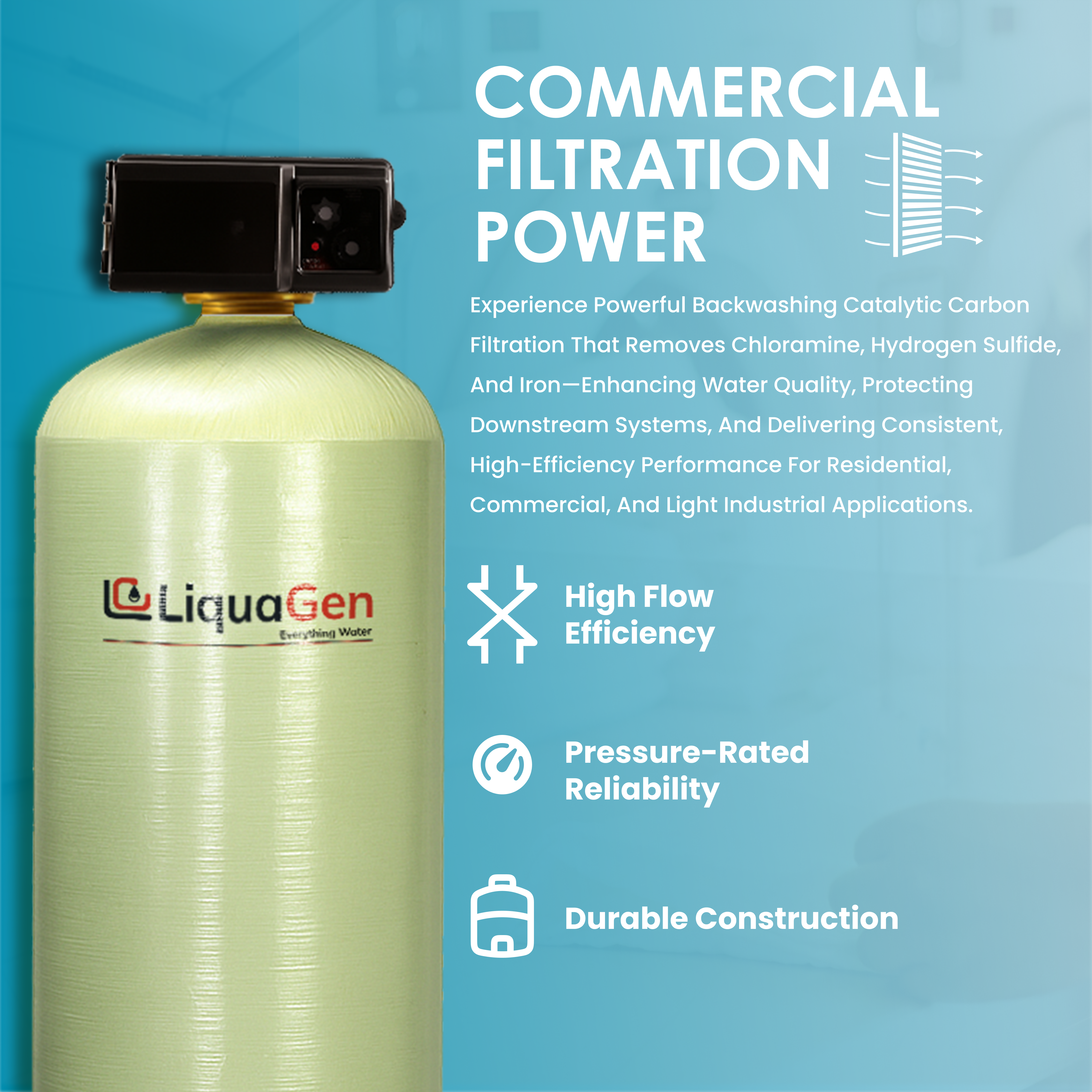 2" Backwashing Catalytic Carbon Filter | 28-64GPM - LiquaGen Water