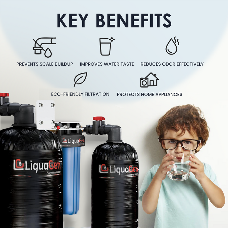 Salt-Free Water Conditioner & Descaler with Copper Zinc + Pleated Sediment Interceptor + UV Light - LiquaGen Water