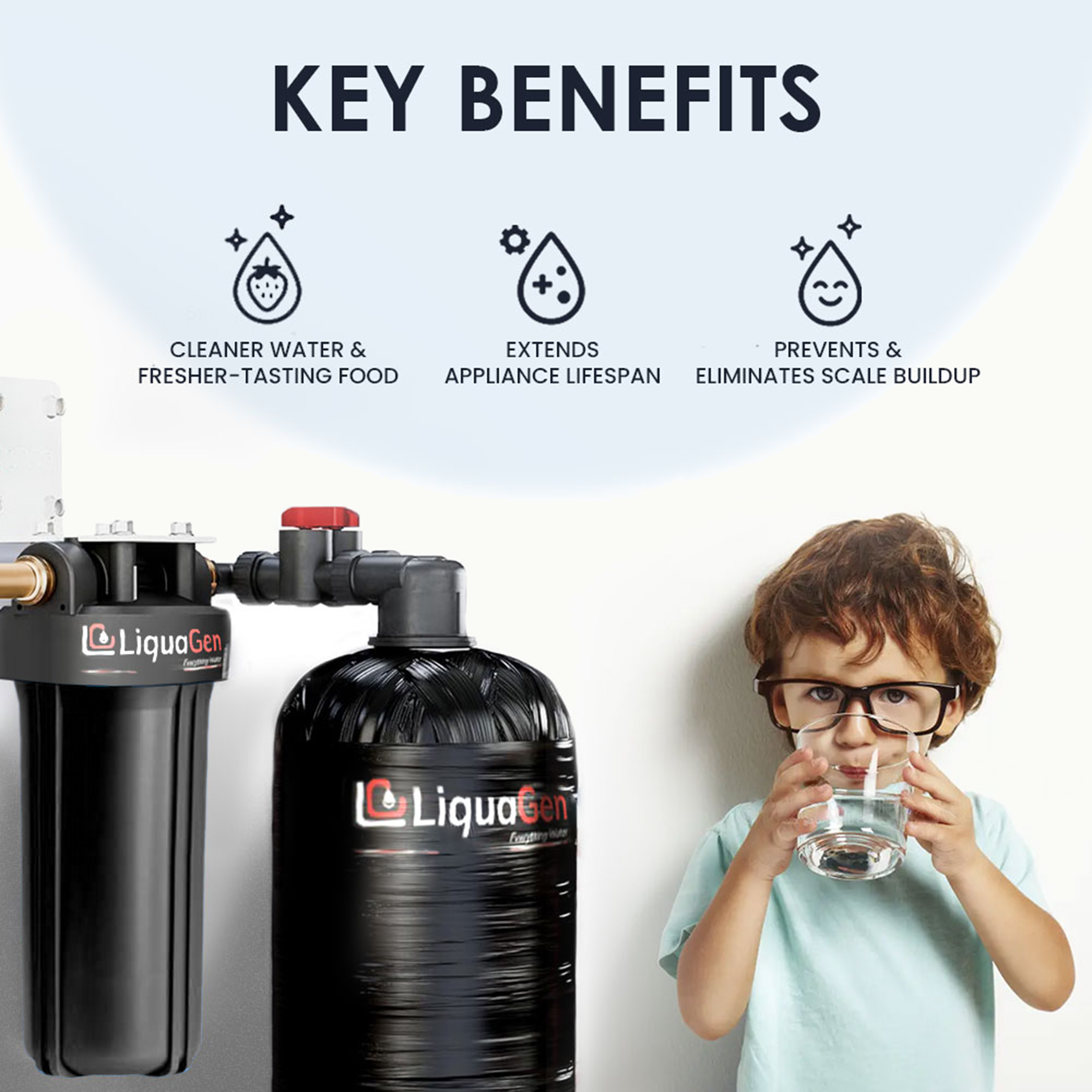 Salt-Free Water Conditioner (Softener Alternative) + Copper Zinc Pre-Filter - LiquaGen Water