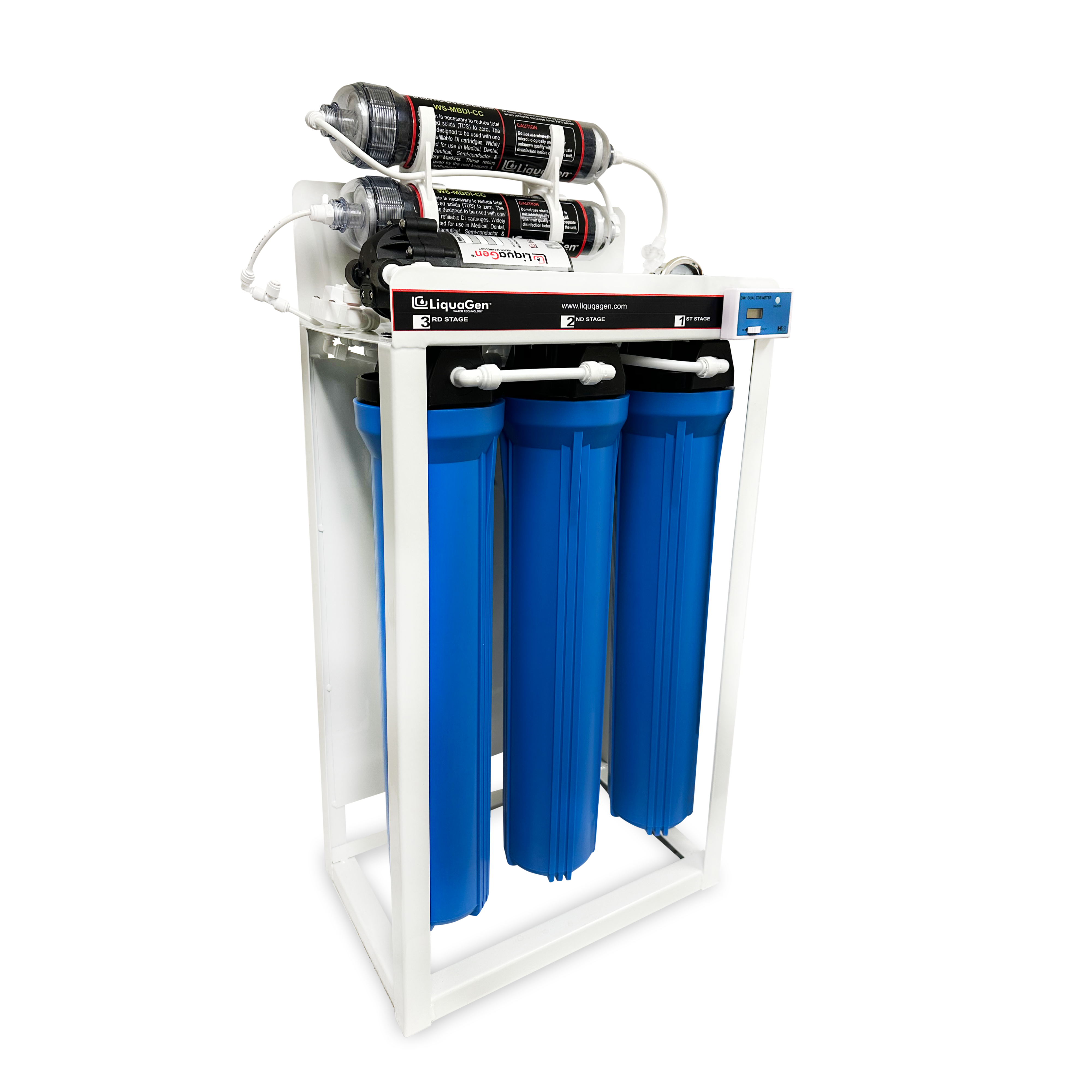 Commercial Grade Reverse Osmosis + Deionization (RO/DI) Water Filtration System - 400 GPD - 0 TDS Booster Pump - LiquaGen Water