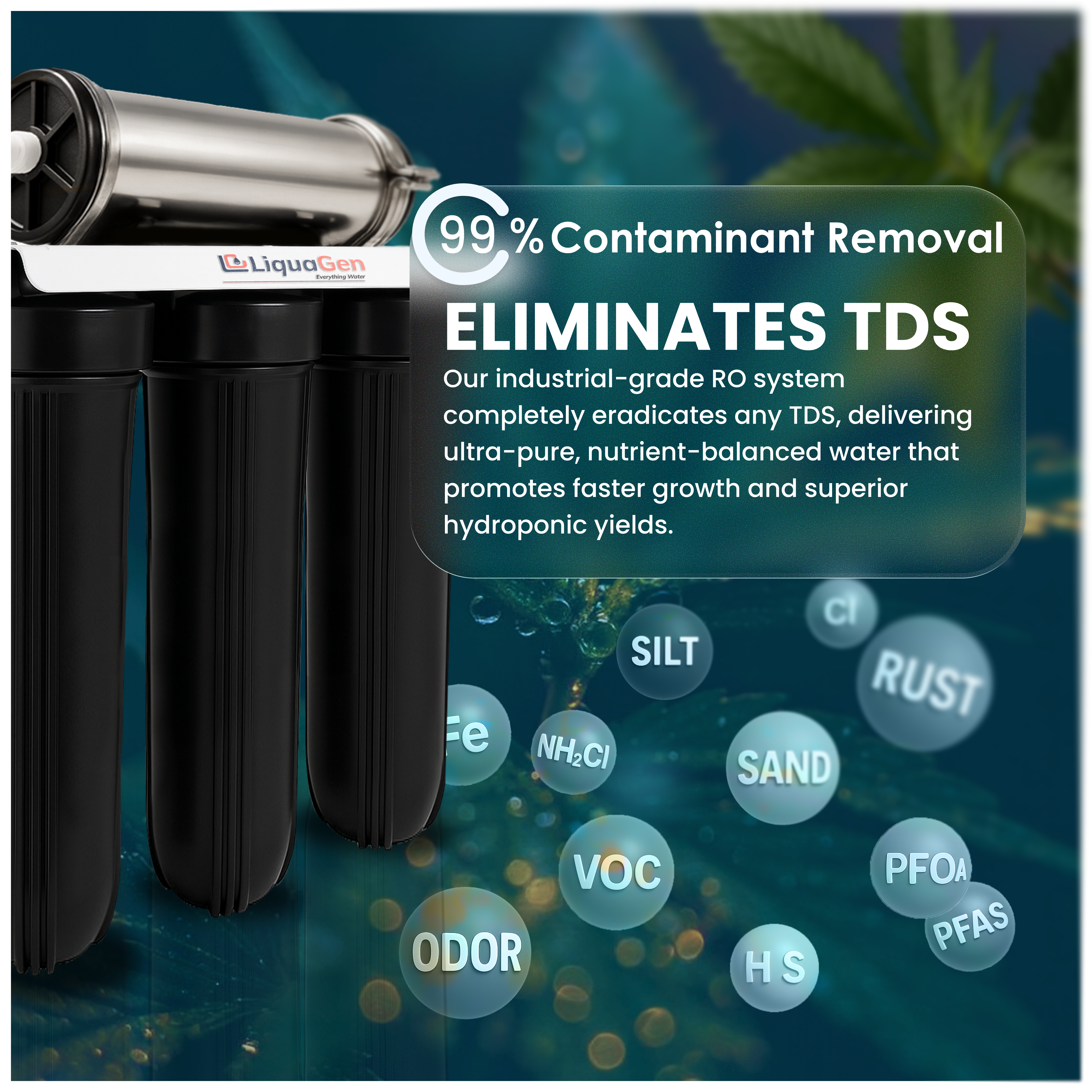 Commercial Hydroponics RO/DI System 600 GPD 4.5"x20" | 6 Stage Filtration - LiquaGen Water