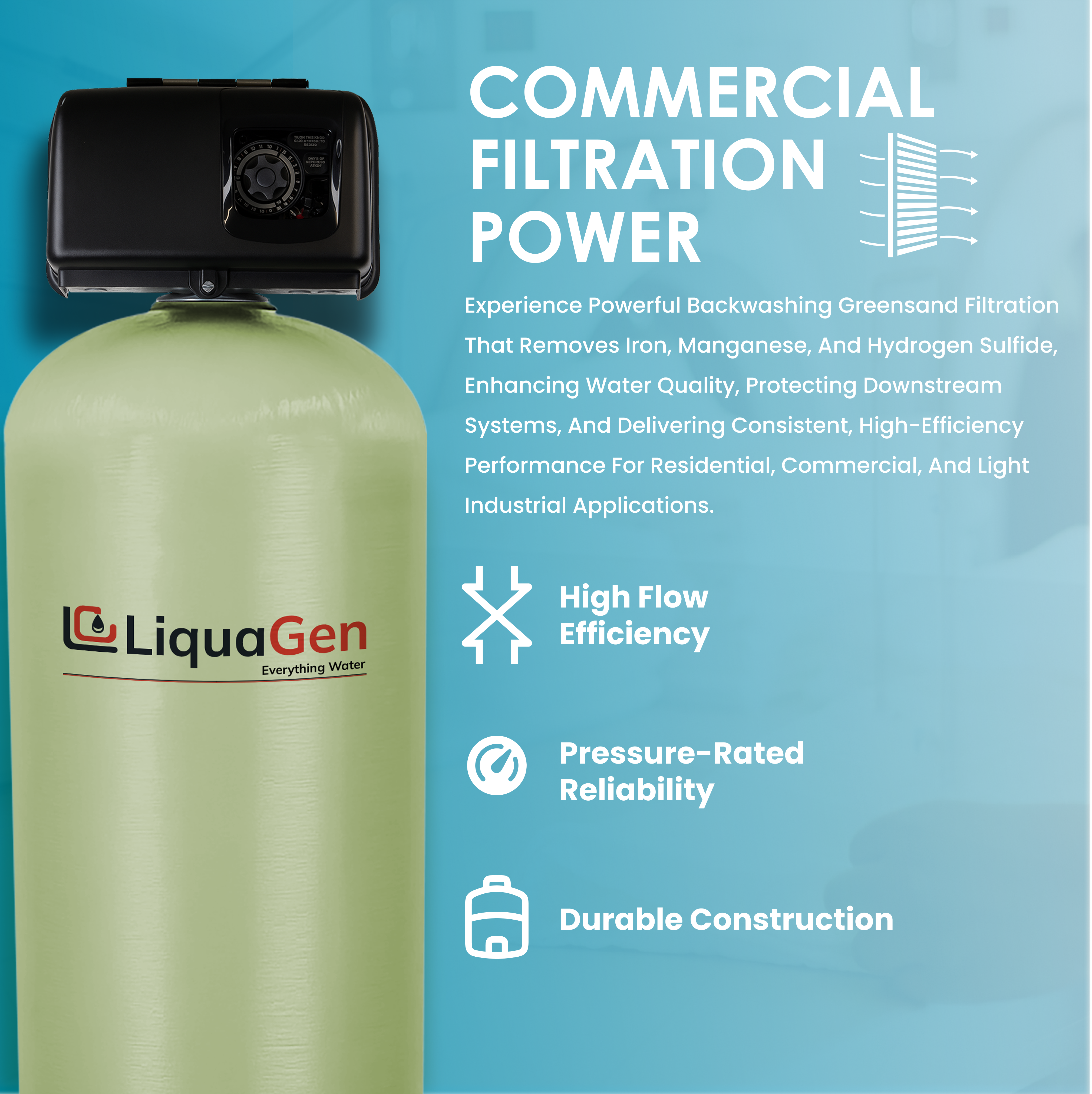 1.5" Backwashing GreenSand Media Filter | 10-30 GPM - LiquaGen Water