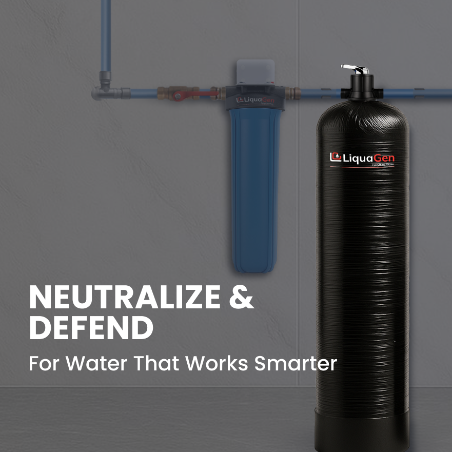 LiquaGen Whole House Calcite pH Neutralizer Water Filter with Manual Backwash Valve – Acid Neutralizer for Well & City Water, Protects Plumbing, Improves Taste & Reduces Stains - LiquaGen Water