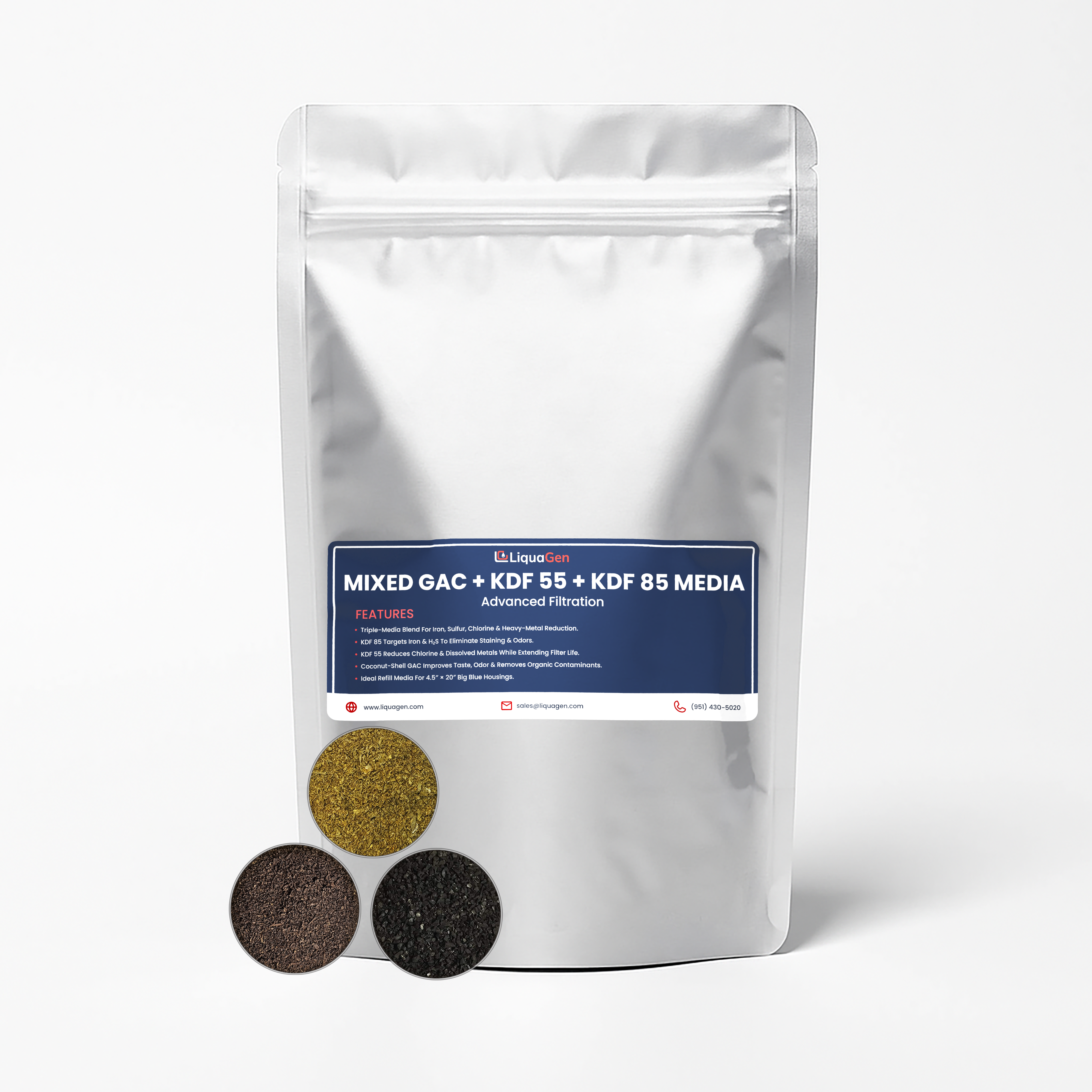 GAC + KDF 55 + KDF 85 Refill Media Kit – Fits 4.5" x 20" Whole House Well Water Filters – Reduces Iron, Sulfur & Chlorine