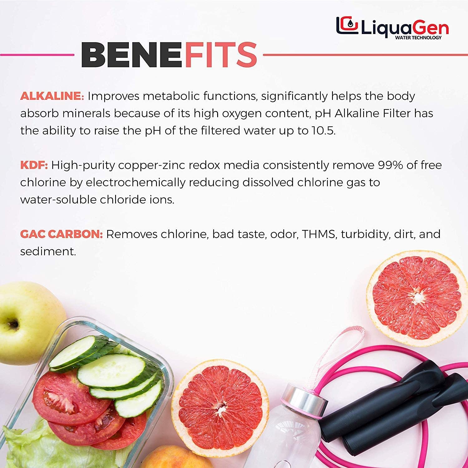 Antioxidant pH Mineral Water Filter : Alkaline/ORP Negative/KDF 55 | Calcite Post Membrane for Reverse Osmosis Filtration- 2" x 10" | Made In USA | Replacement Water Filters - LiquaGen Water