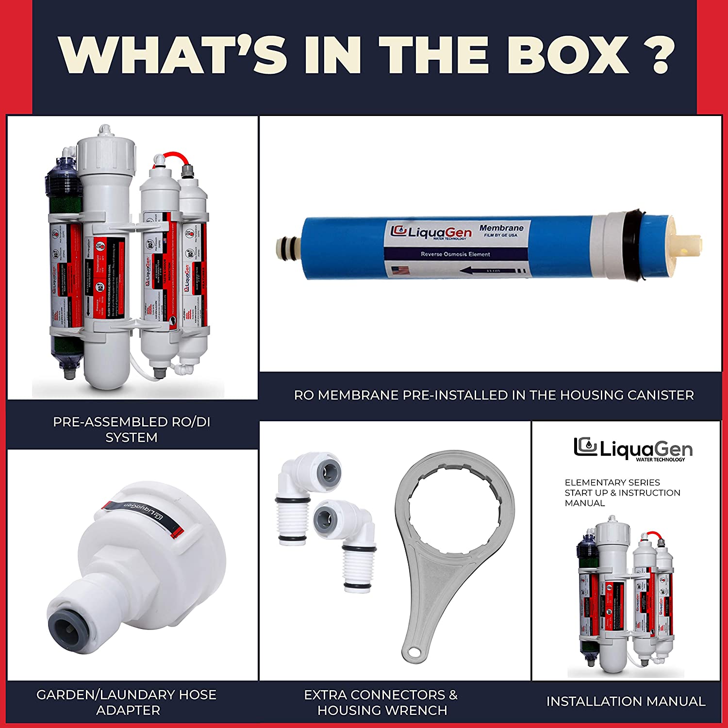 4-Stage Reverse Osmosis and Deionization RO/DI Portable Space Saver Water Filter System- 50 GPD - LiquaGen Water