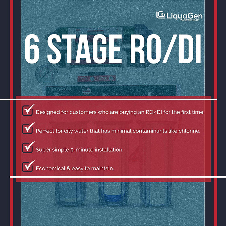 6 Stage RO/DI Water Filter System (2-OT-100) - 100 GPD - LiquaGen Water