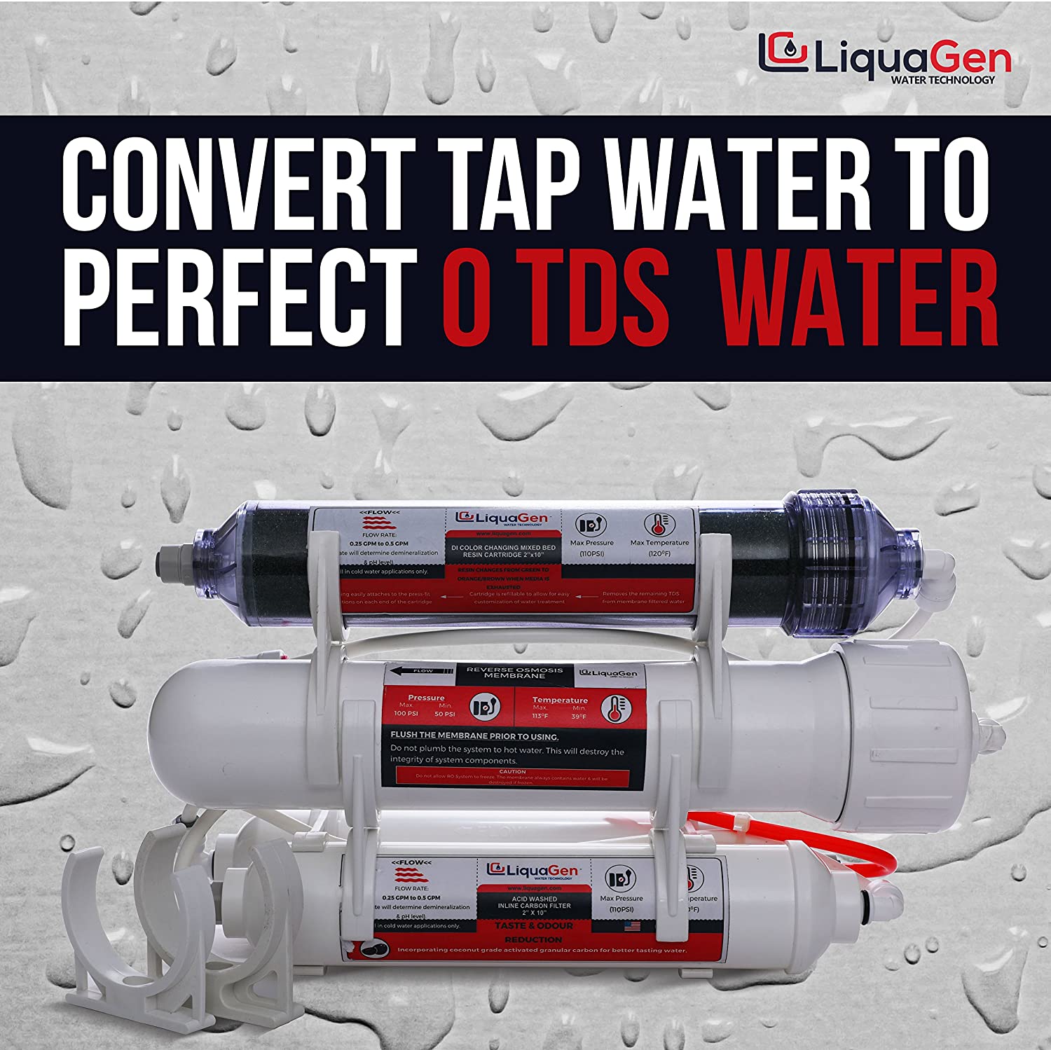 4-Stage Reverse Osmosis and Deionization RO/DI Portable Space Saver Water Filter System- 50 GPD - LiquaGen Water