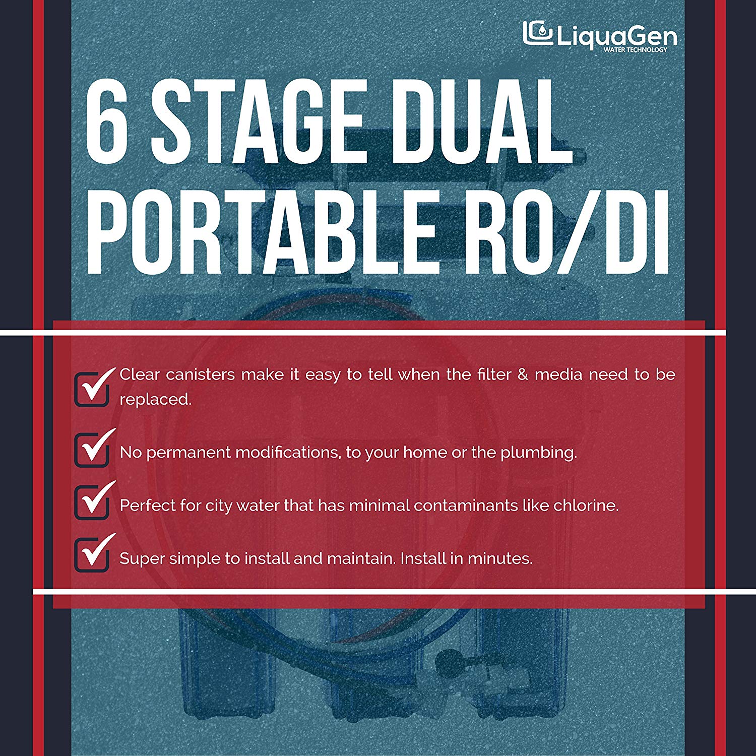 LiquaGen Portable - 6 Stage Dual Use (Drinking & 0 PPM Aquarium Reef/Deionization) Reverse Osmosis Water System (RO/DI) w/pH Alkaline Mineral Restoration Filter - LiquaGen Water