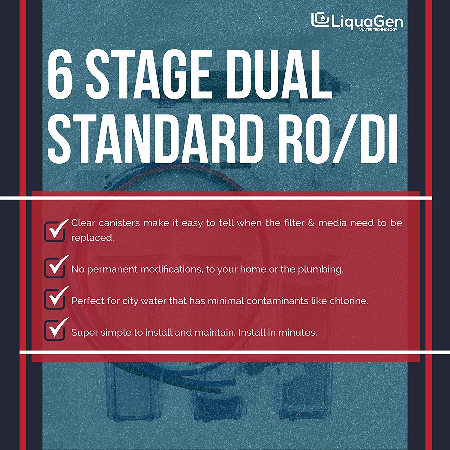 LiquaGen - Dual 6 Stage Under Sink Reverse Osmosis Drinking & Aquarium Deionization (RO/DI) Water Filter System - LiquaGen Water