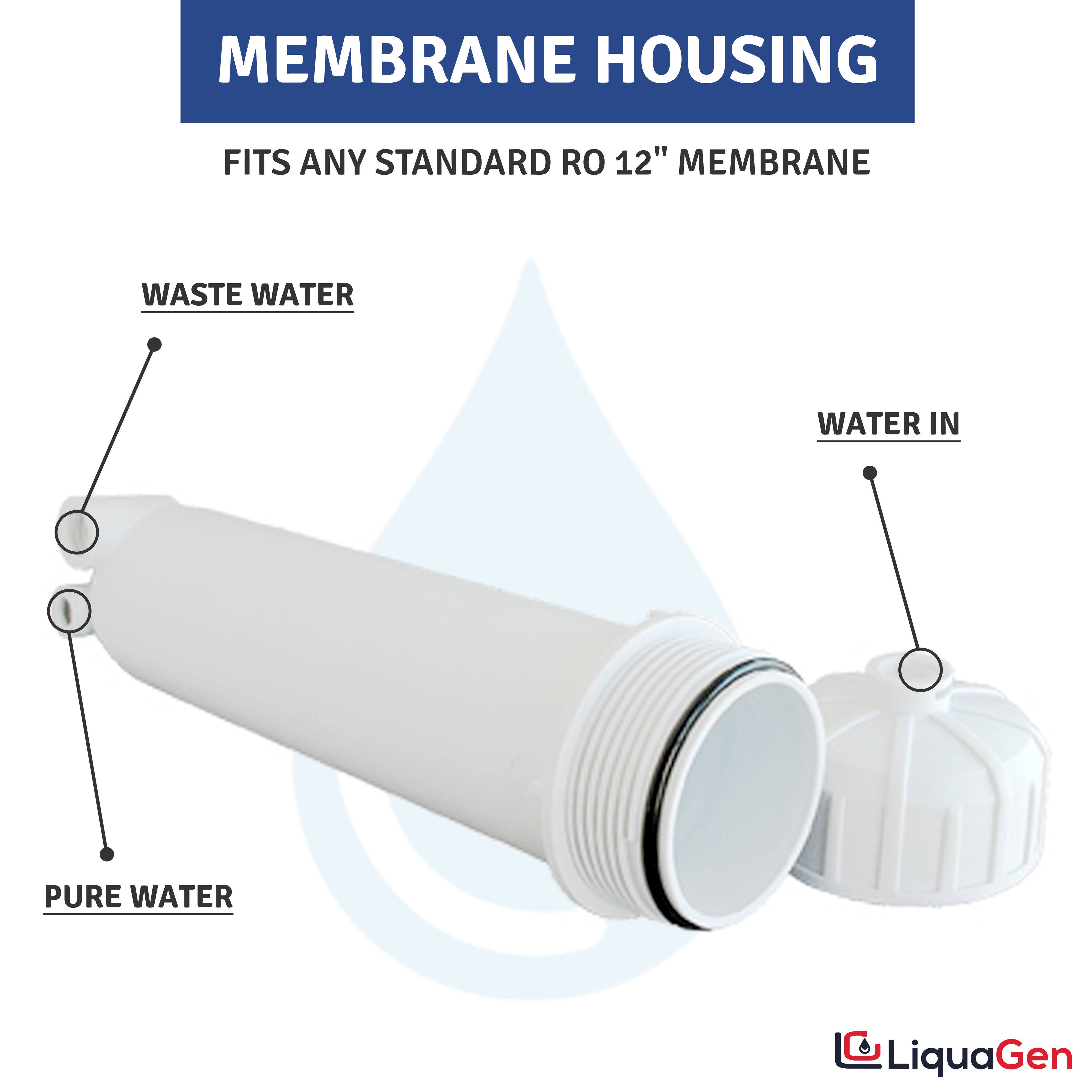 Reverse Osmosis Membrane Housing w/FULL KIT: 1/8" Female Connections - LiquaGen Water
