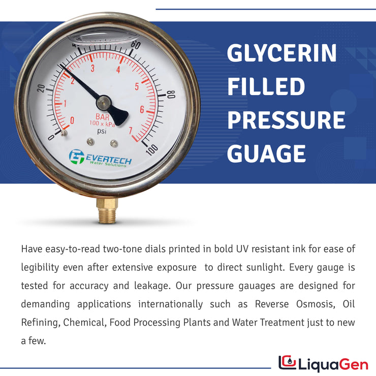 Glycerin Filled Pressure Gauge (1-100 PSI) + HM Digital TDS Meter + Tube Cutter - LiquaGen Water