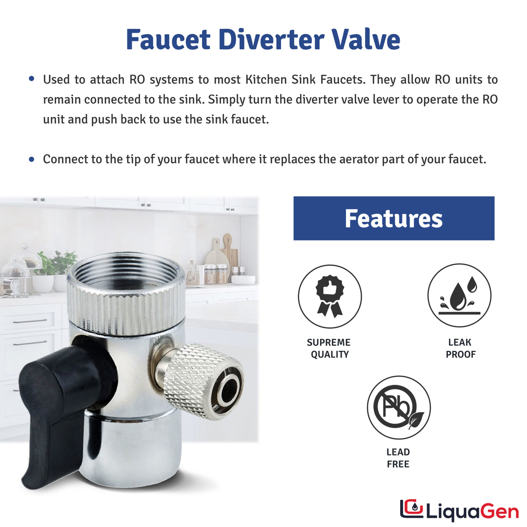 Chrome Faucet Diverter Valve LiquaGen Water